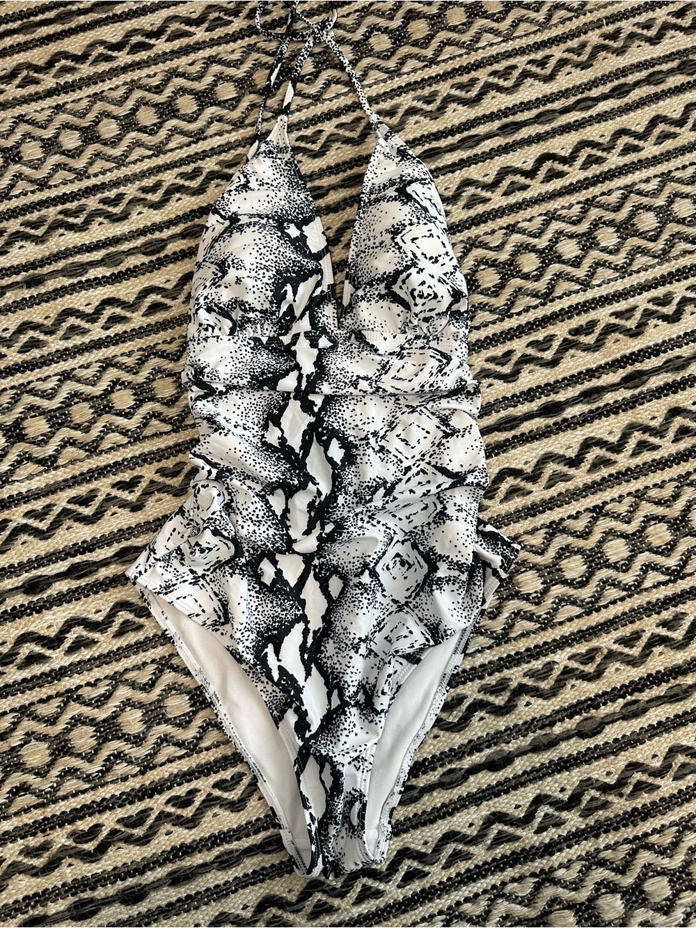 Black & White Snake-Print One-Piece Swimsuit